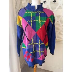 N.E.K. Women’s Medium Vintage 80s 90s Colorblock Tunic Sweater